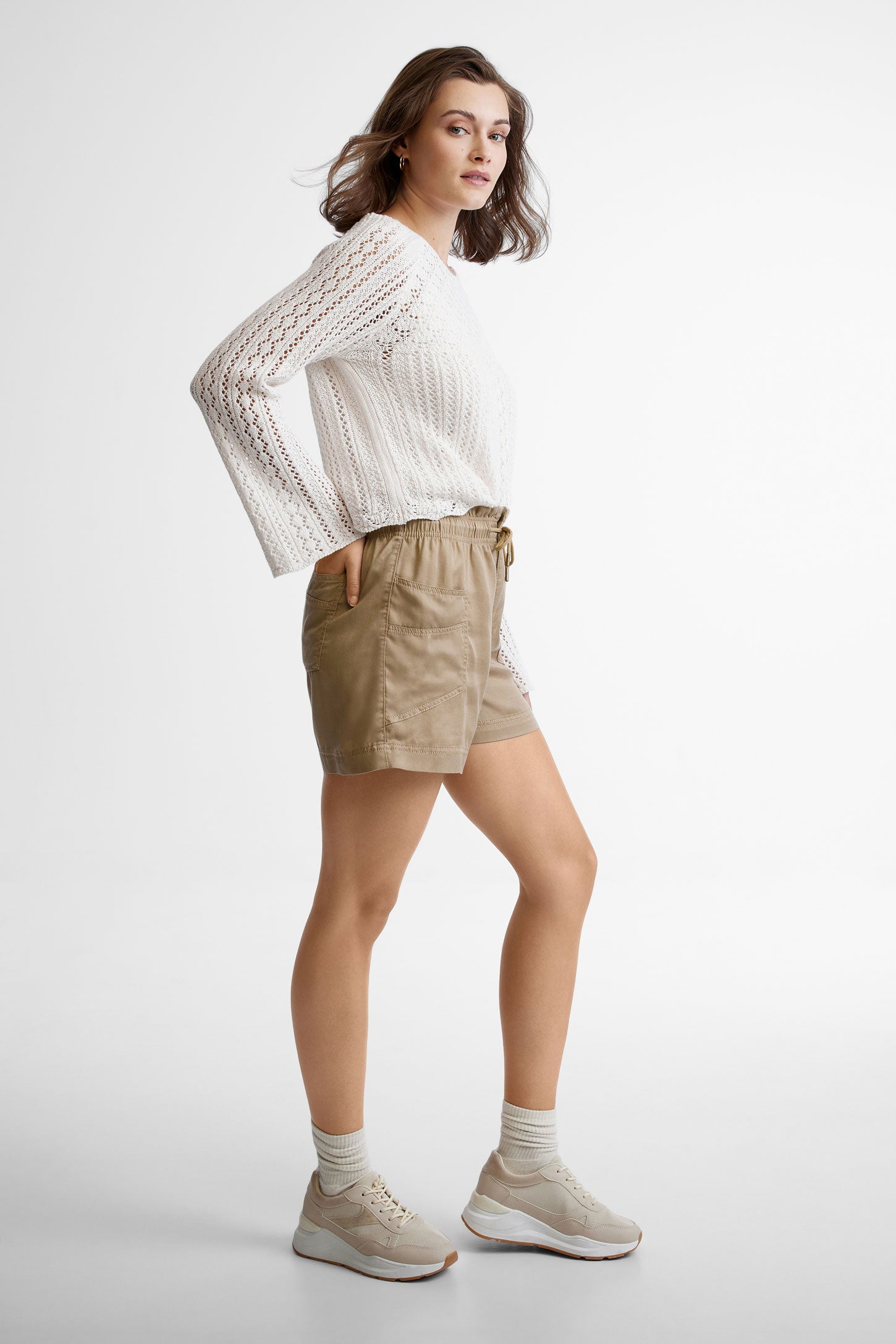 Short taille haute en Lyocell - Femme && BEIGE