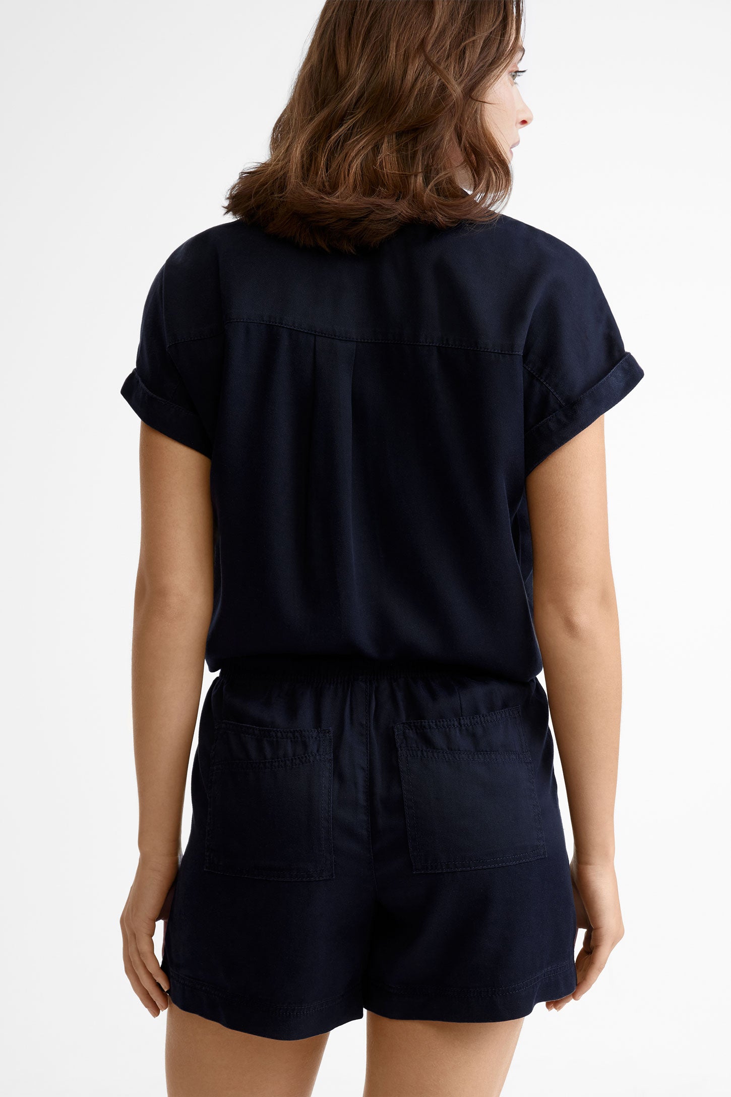 Short taille haute en Lyocell - Femme && BLEU MARINE