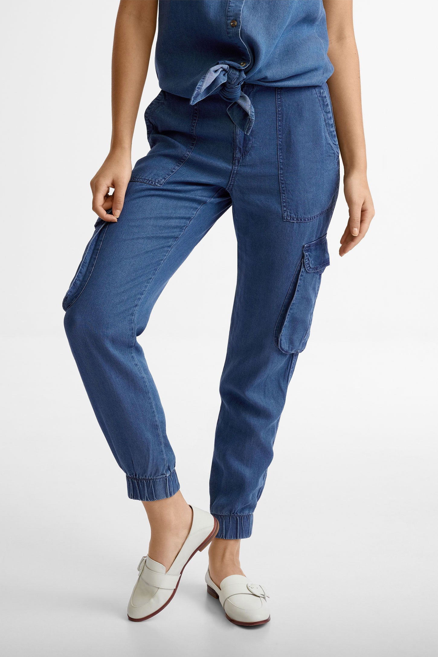 Pantalon jogger cargo en Lyocell - Femme && BLEU