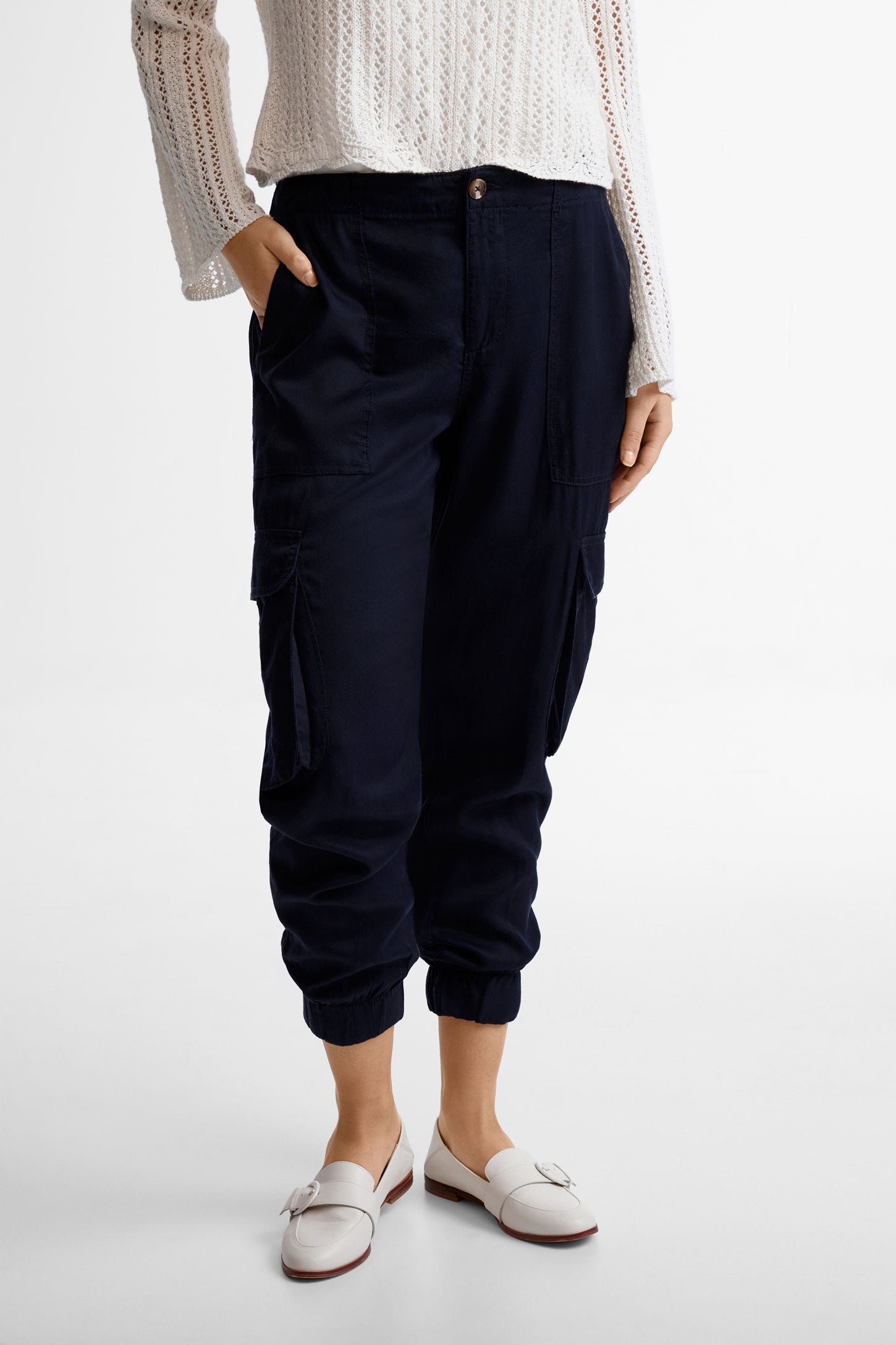 Pantalon jogger cargo en Lyocell - Femme && BLEU MARINE