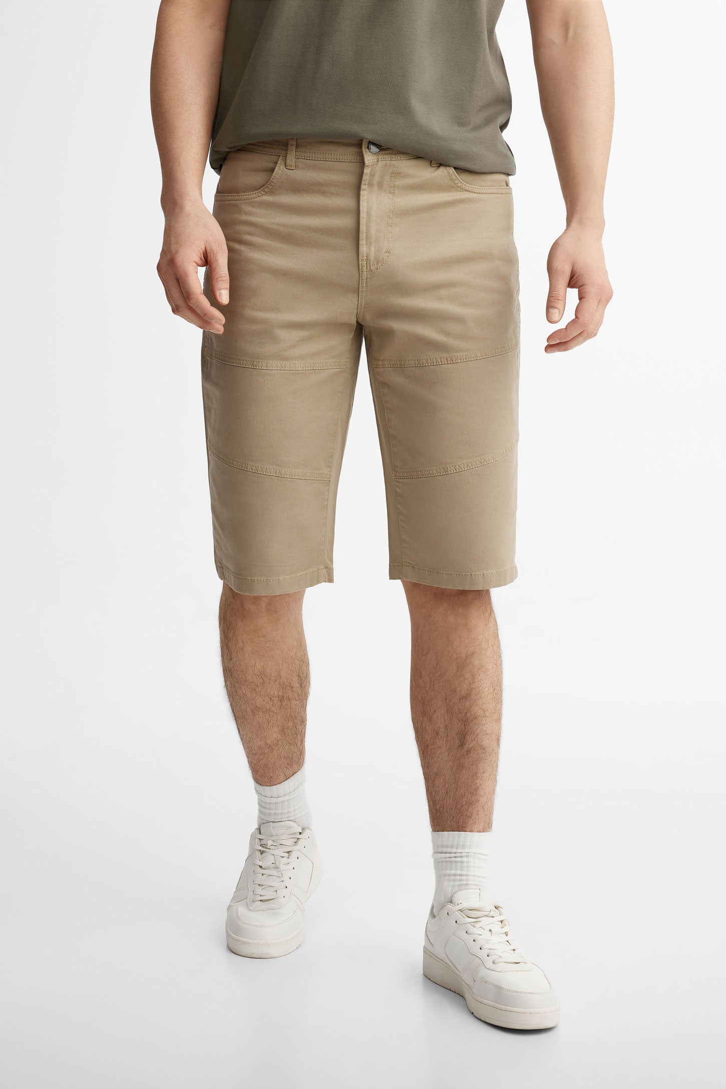 Bermuda coupe droite en twill - Homme && BEIGE