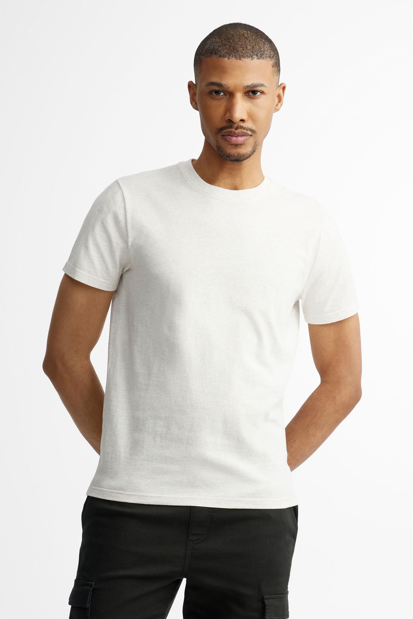 T-shirt col rond en coton, 3/25$ - Homme && OATMEAL