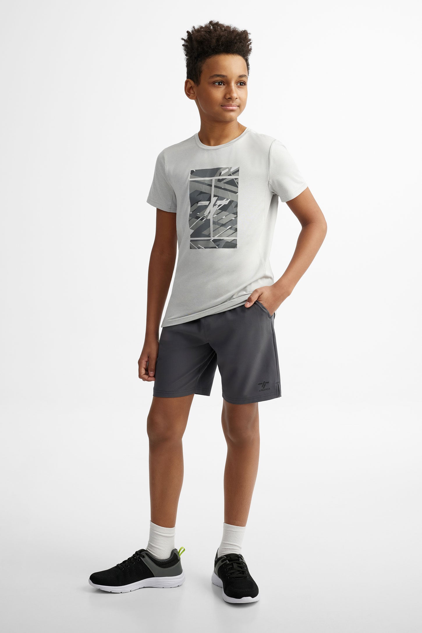 T-shirt athlétique col rond - Ado garçon
 && GRIS PALE