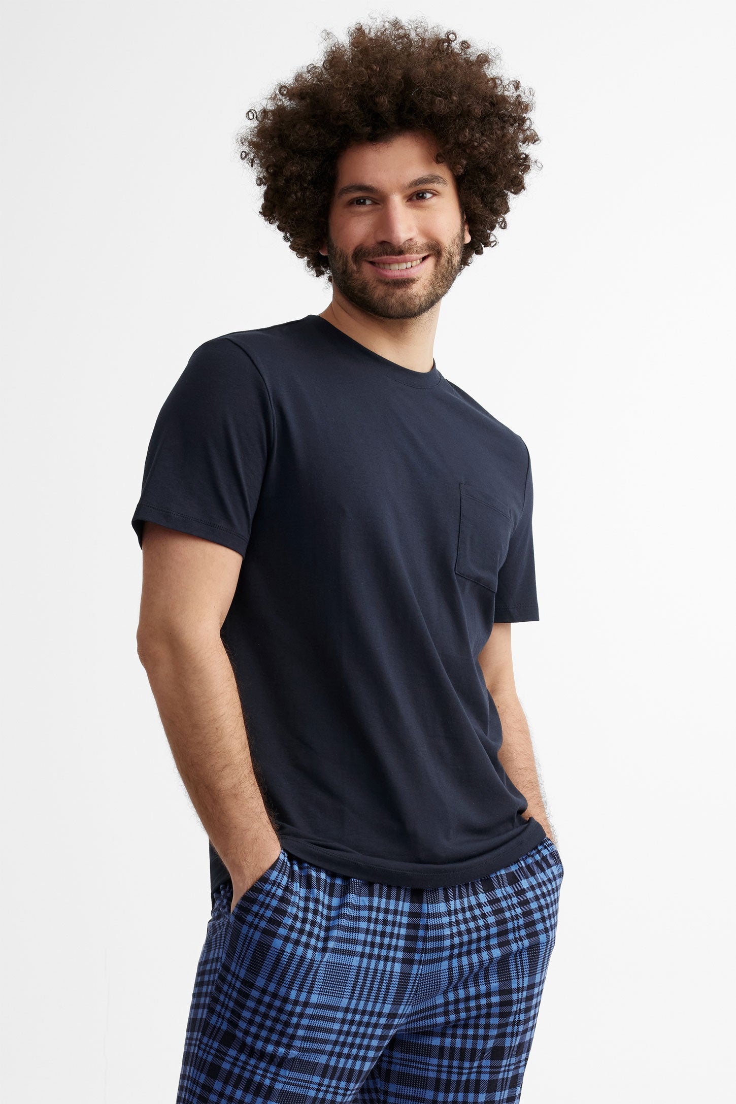 T-shirt pyjama en modal - Homme && BLEU MARINE