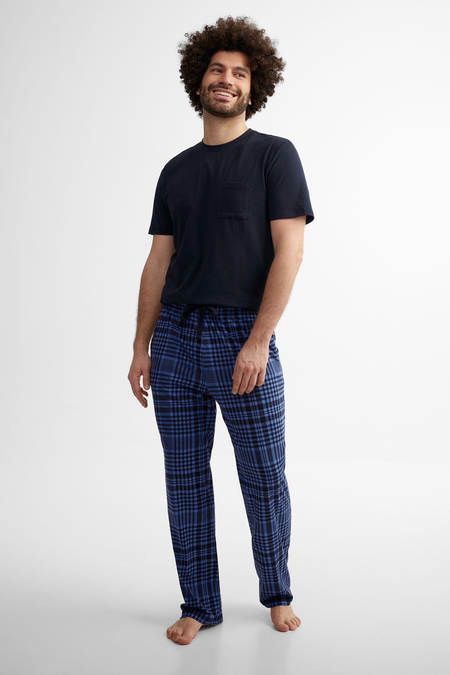 Pantalon pyjama imprimé en coton - Homme && BLEU MULTI