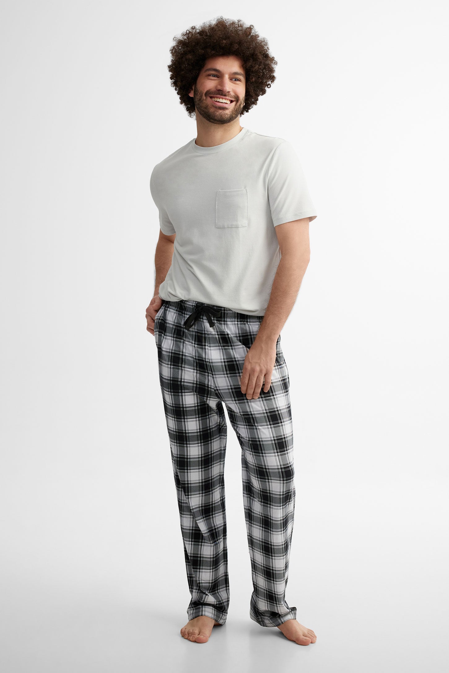 Pantalon pyjama imprimé en coton - Homme && BLEU MARINE MUL