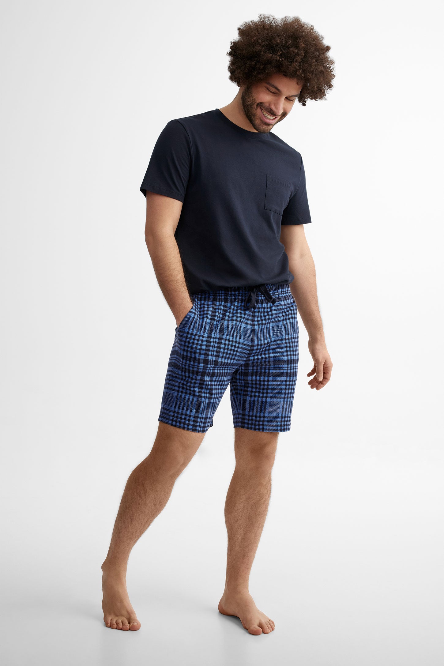 Short pyjama imprimé en coton - Homme && BLEU MULTI