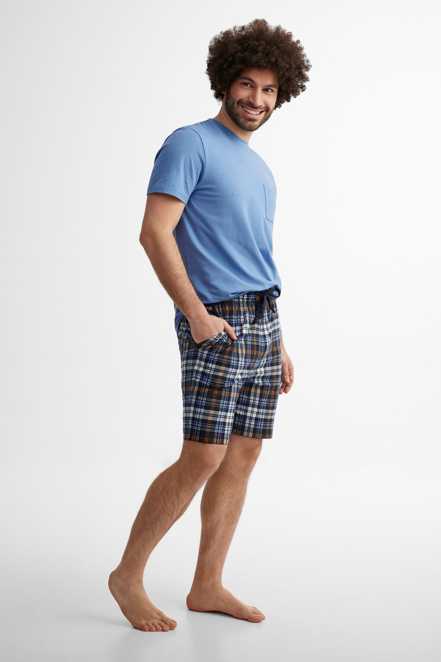 Short pyjama imprimé en coton - Homme && GRIS MULTI