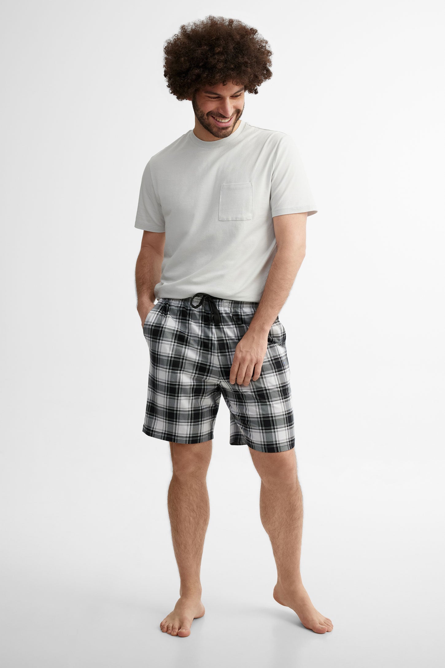 Short pyjama imprimé en coton - Homme && BLEU MARINE MUL