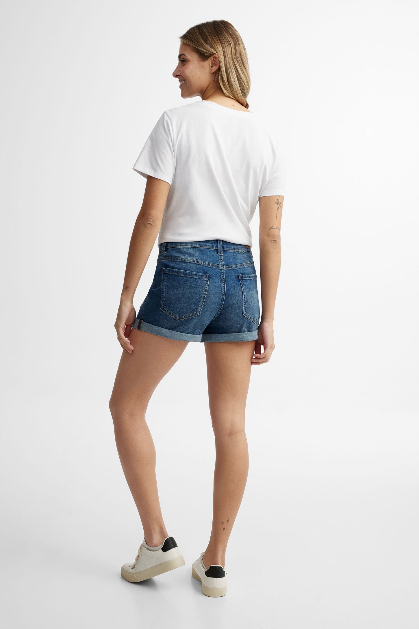 Short en jeans taille semi-haute - Femme && BLEU