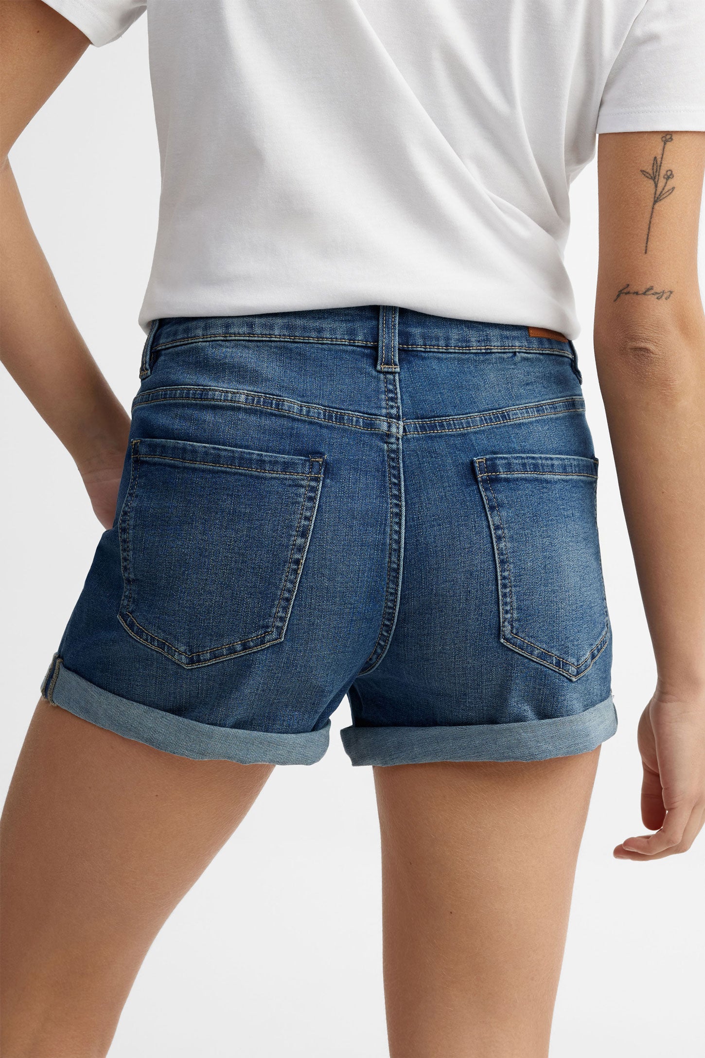 Short en jeans taille semi-haute - Femme && BLEU