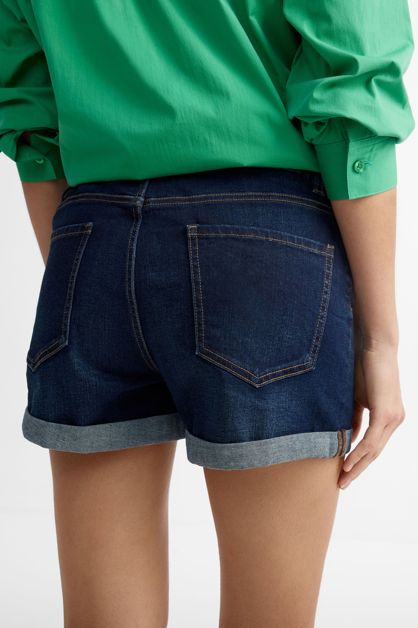 Short en jeans taille semi-haute - Femme && BLEU FONCE