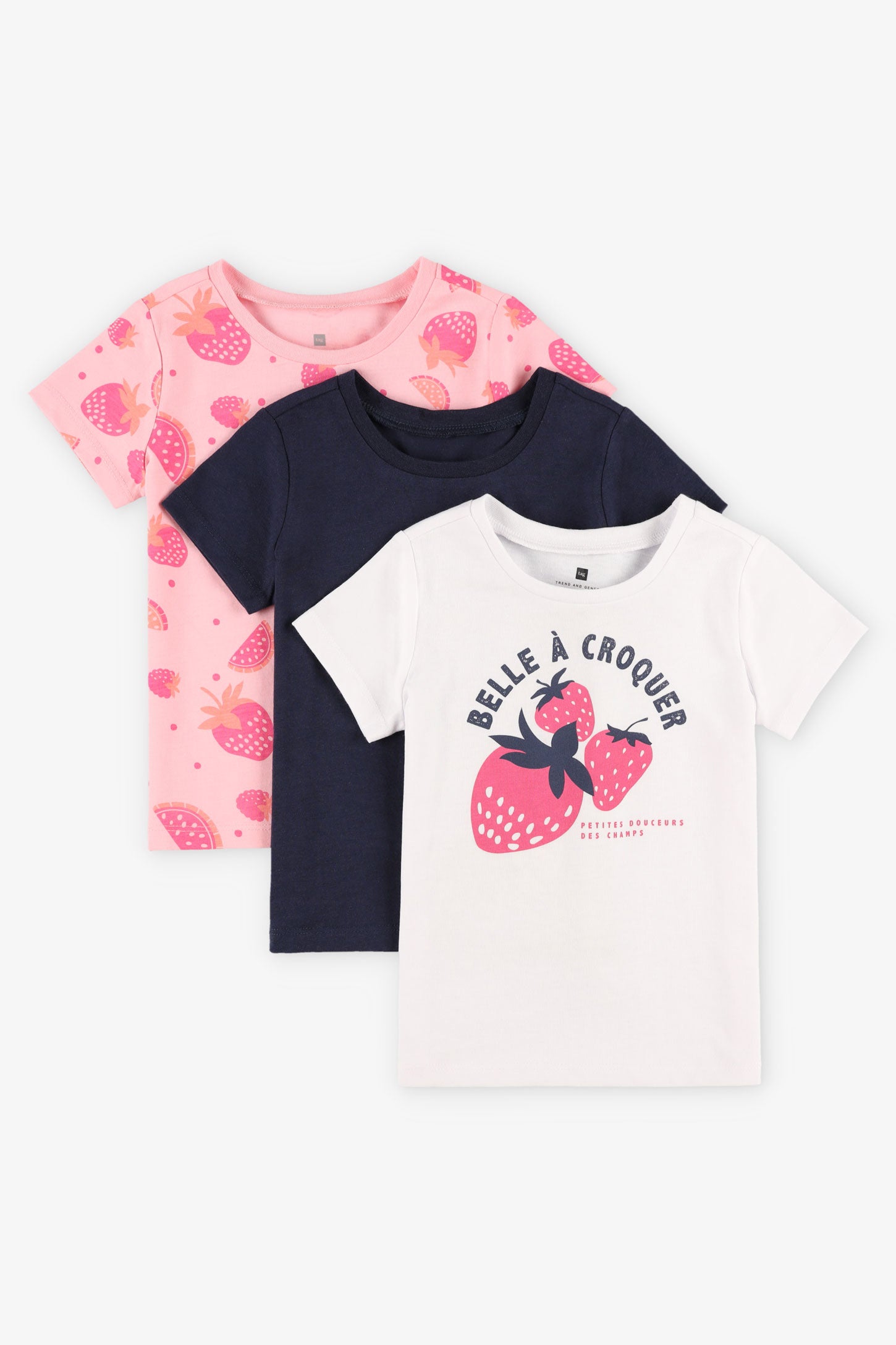 Prix pop, Lot de 3 t-shirts en coton - Bébé fille && BLANC
