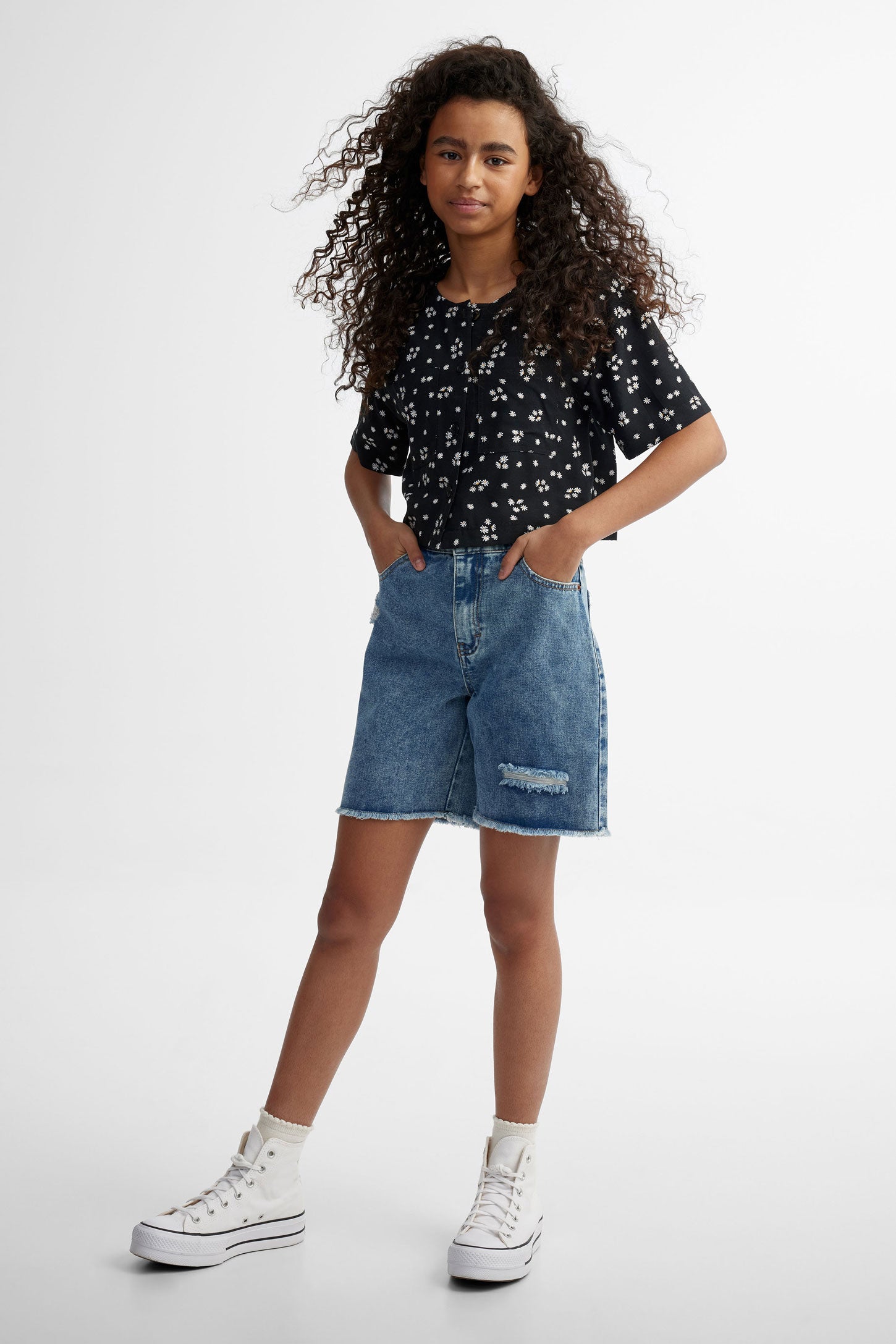 Bermuda taille basse en jeans - Ado fille && BLEU