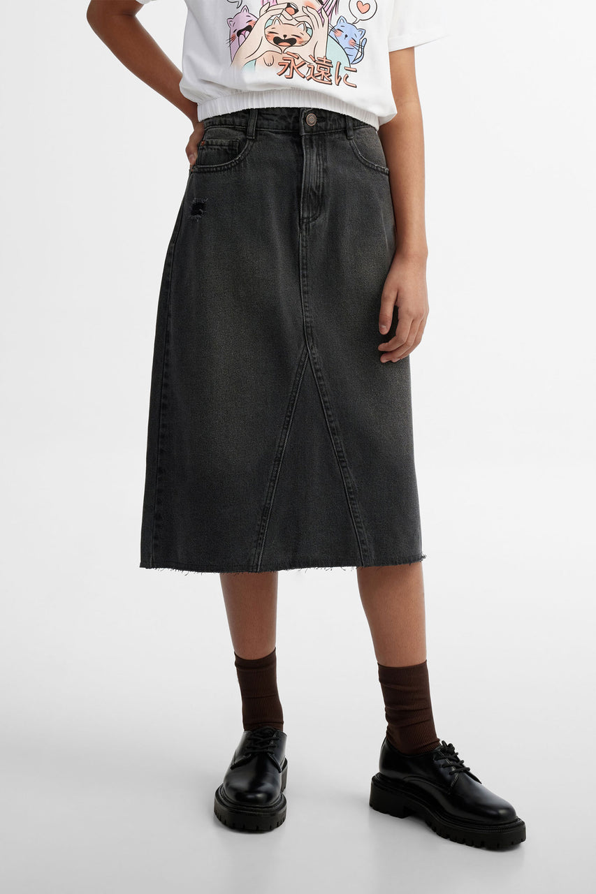 Jupe longue en jeans - Ado fille && NOIR