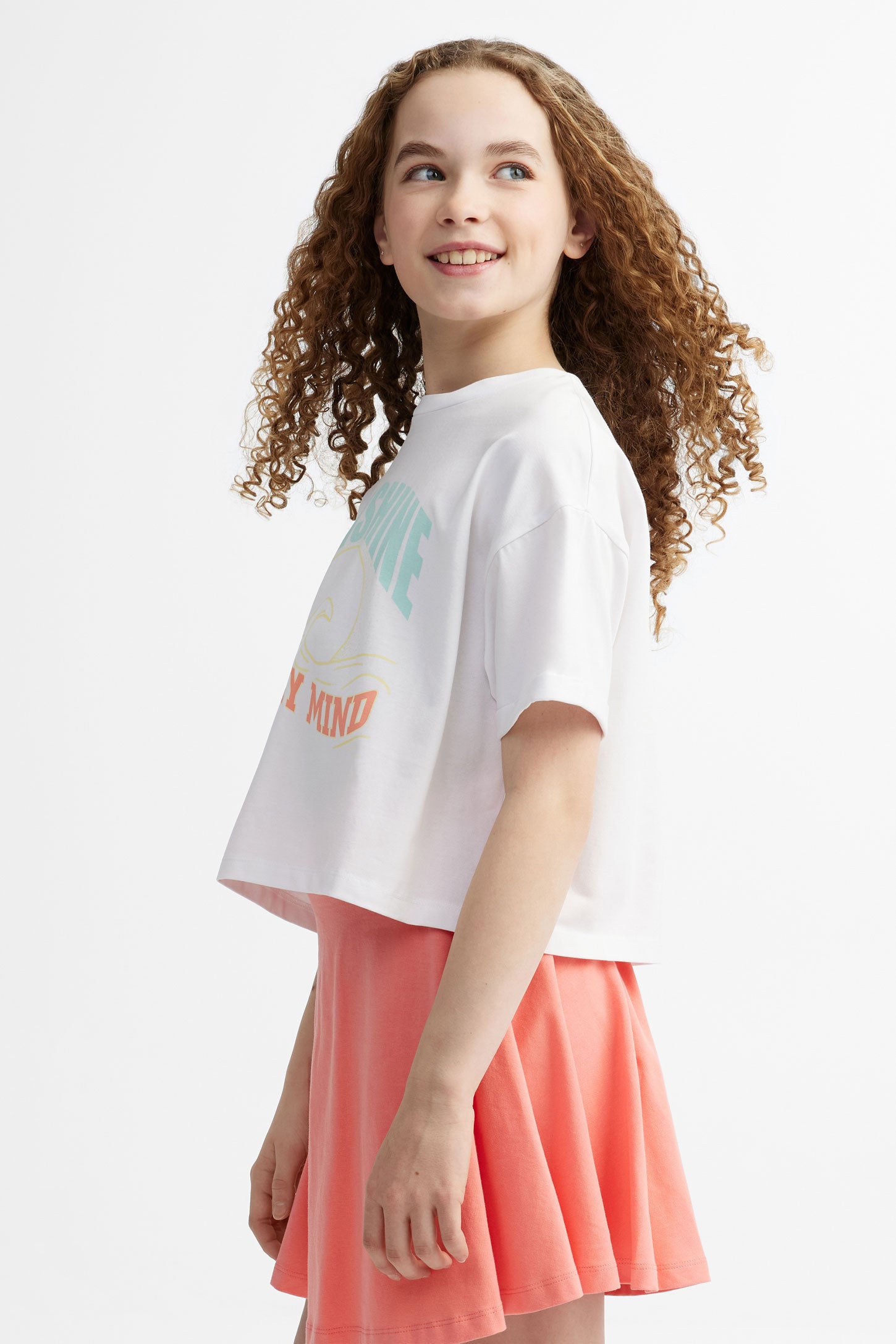 T-shirt col rond en coton, 2/25$ - Ado fille && BLANC