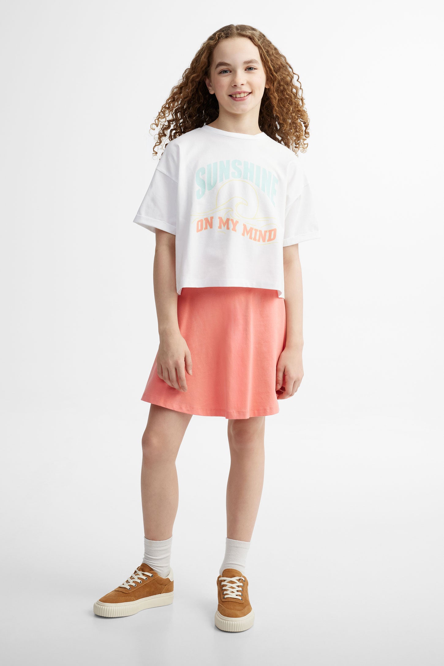 T-shirt col rond en coton, 2/25$ - Ado fille && BLANC