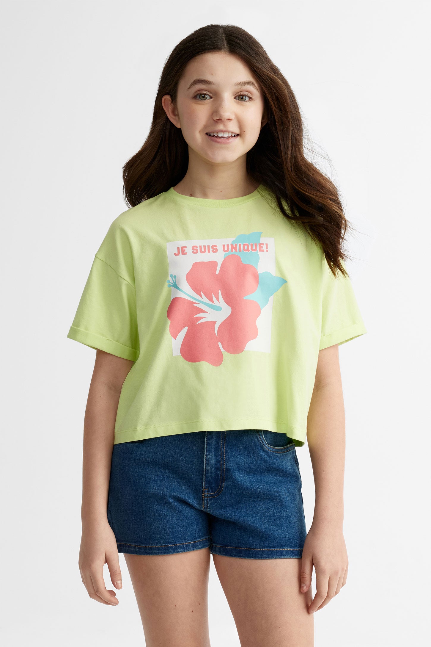 T-shirt col rond en coton, 2/25$ - Ado fille && VERT PALE