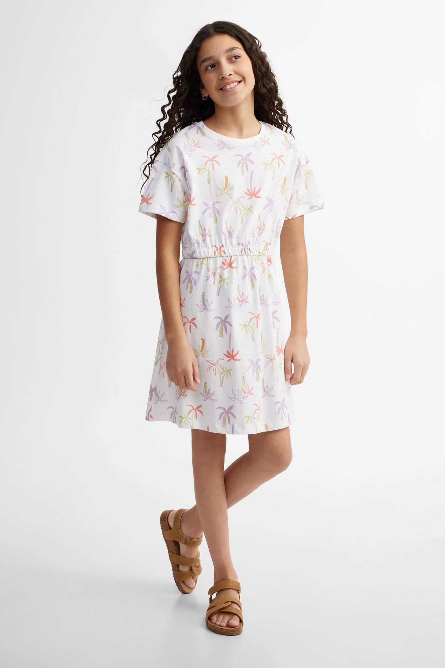 Robe manches courtes en coton - Ado fille && BLANC MULTI