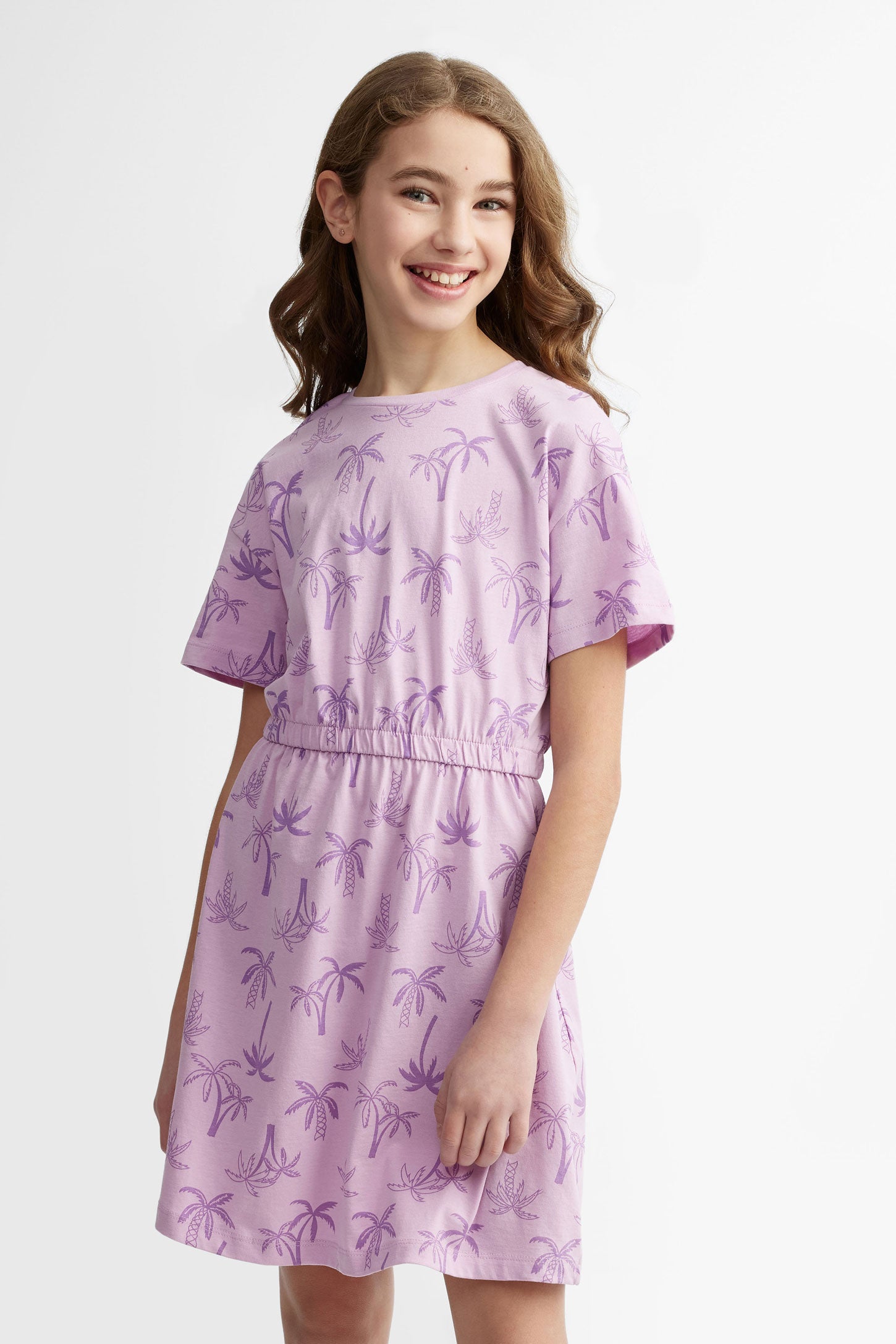 Robe manches courtes en coton - Ado fille && MAUVE/MULTI