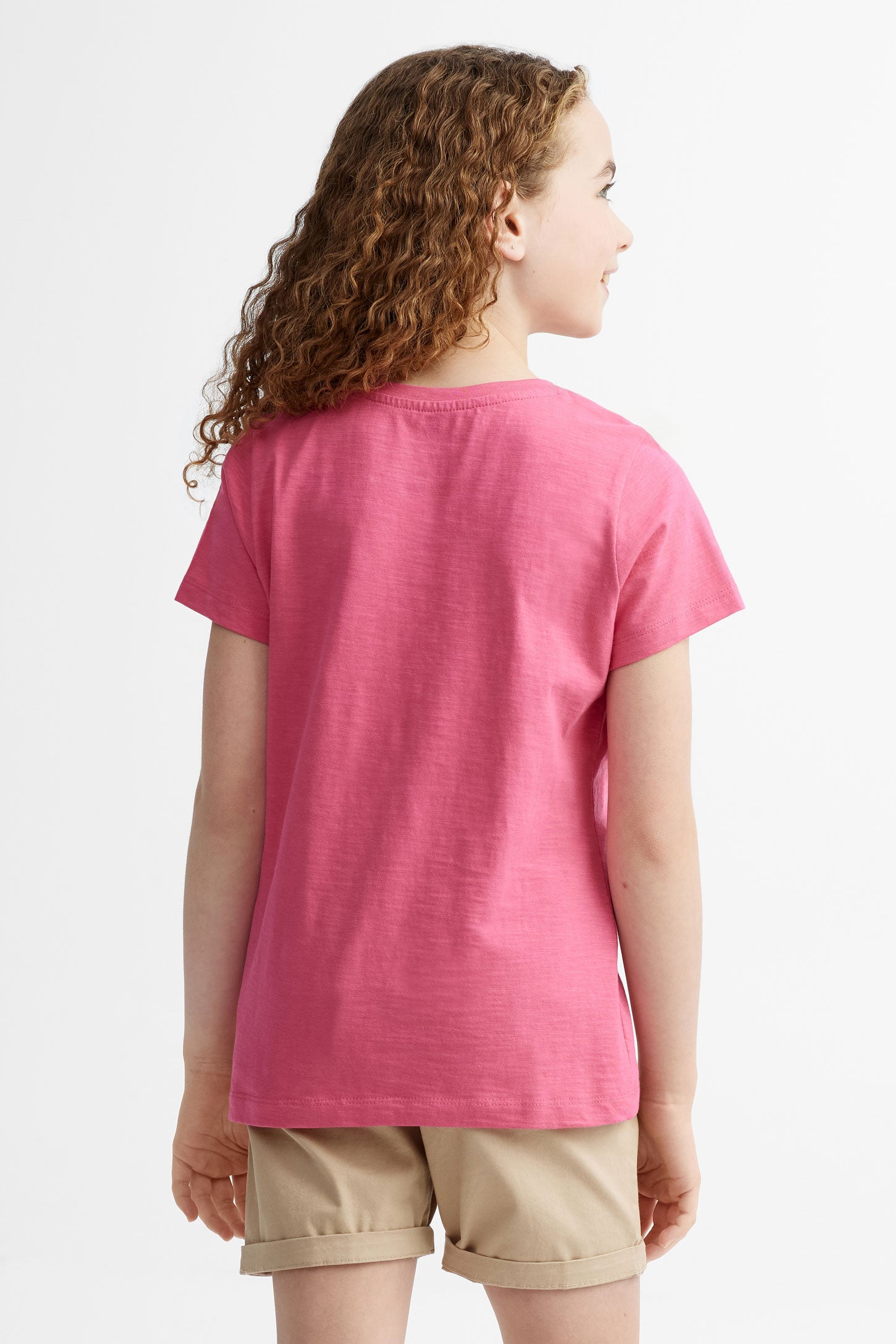 T-shirt col rond en coton, 2/25$ - Ado fille && ROSE FONCE