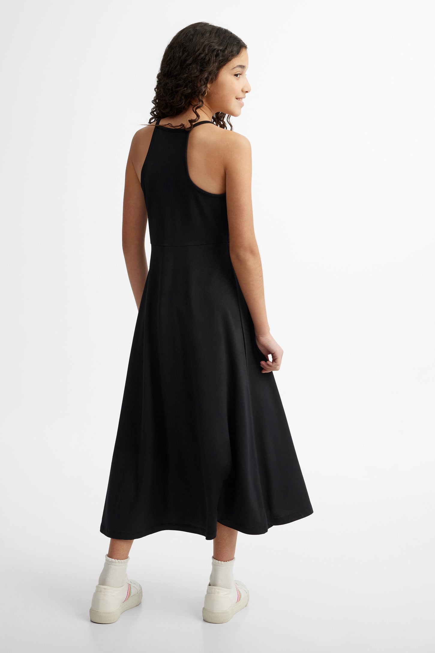 Robe longue à bretelles en coton - Ado fille && NOIR