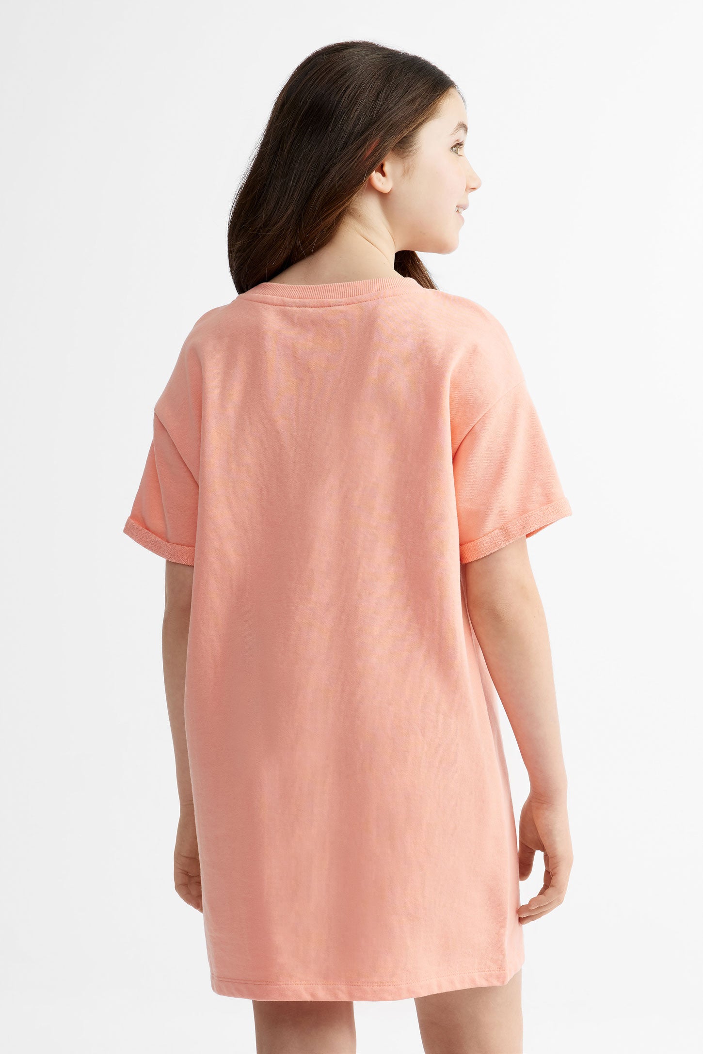 Robe t-shirt imprimée en coton - Ado fille && ORANGE