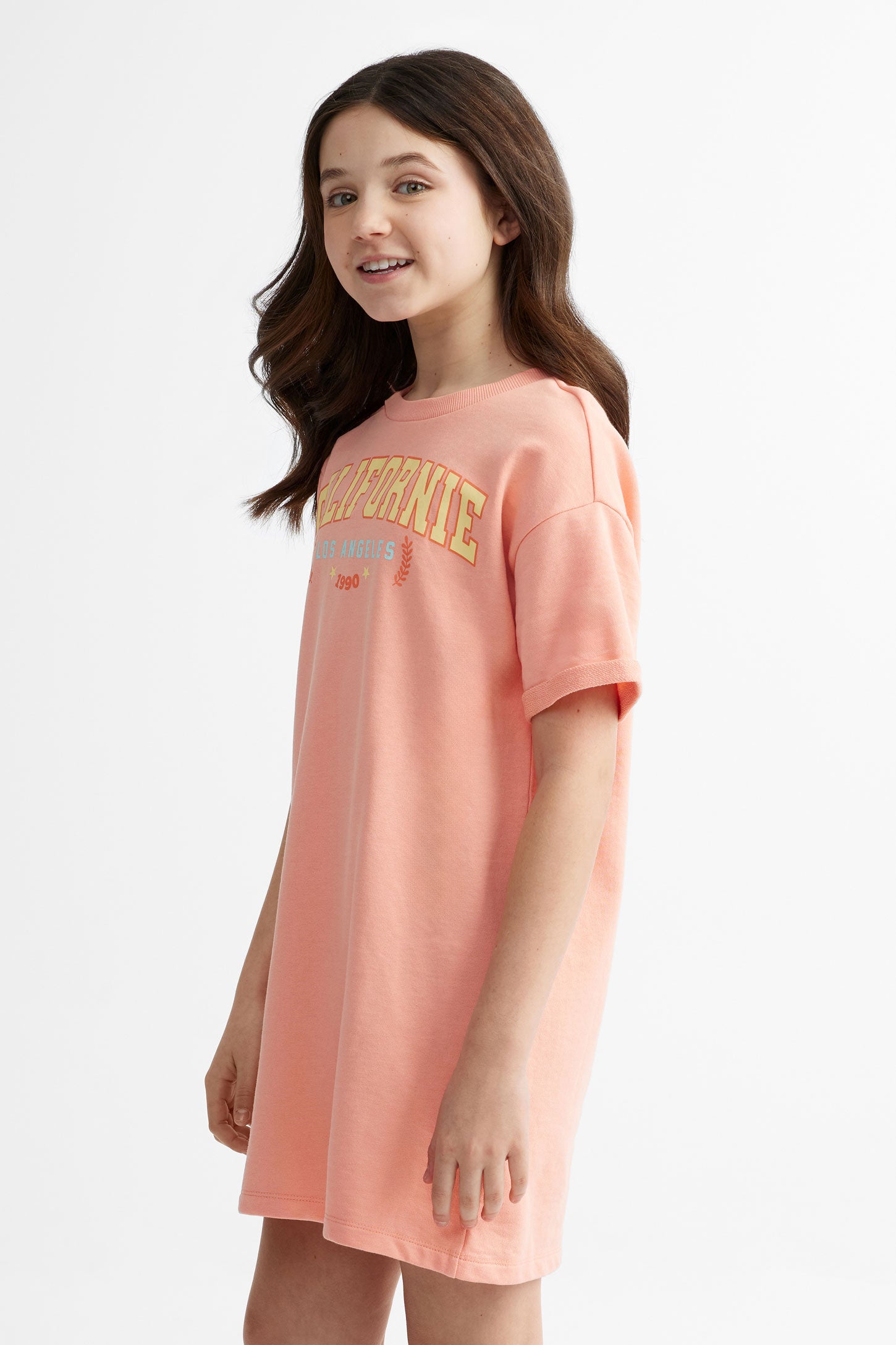 Robe t-shirt imprimée en coton - Ado fille && ORANGE