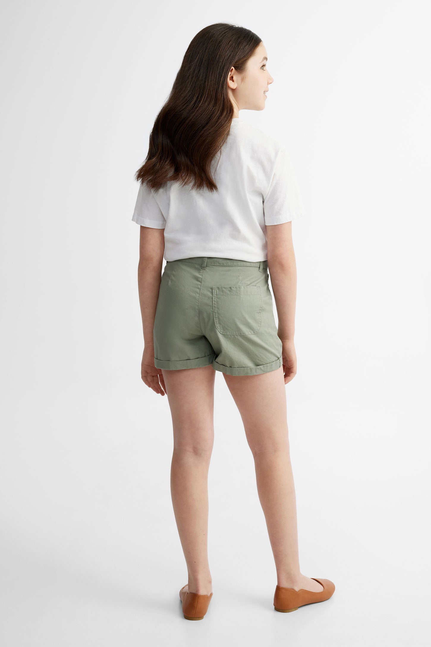 Short à revers en coton - Ado fille && VERT