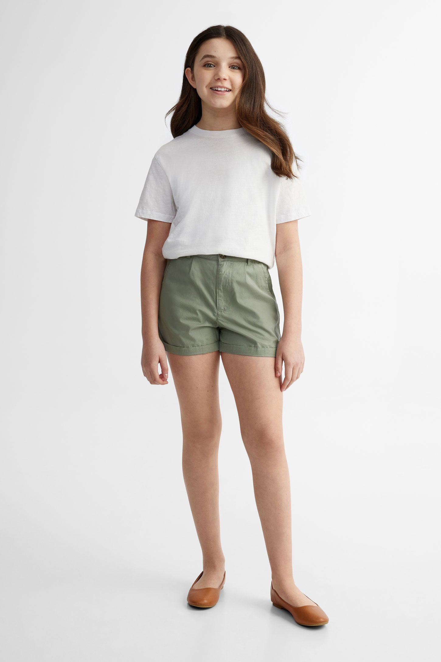 Short à revers en coton - Ado fille && VERT
