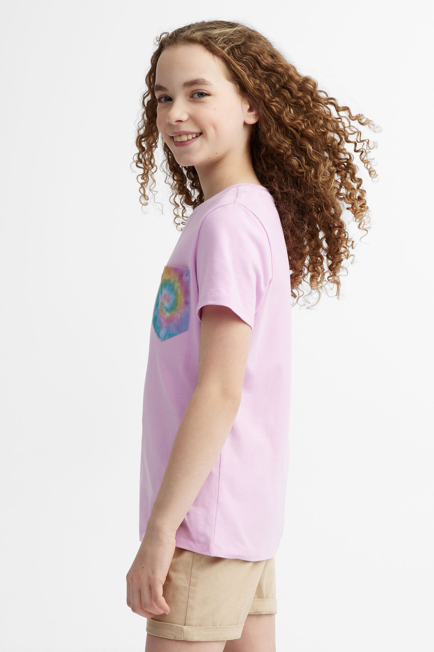 T-shirt col rond à poche en coton, 2/25$ -  Ado fille && MAUVE