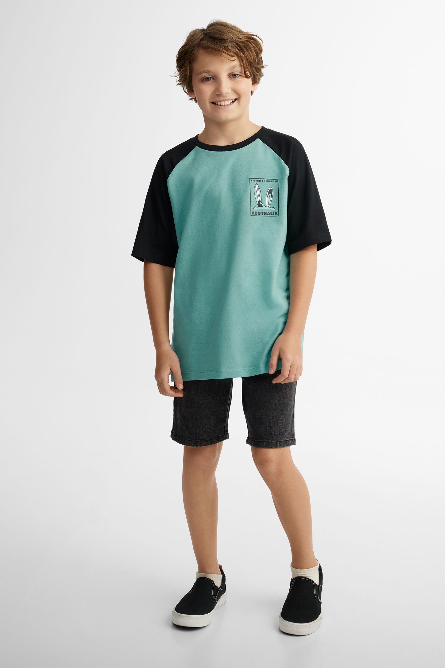 T-shirt manches courtes raglan coton, 2/25$ - Ado garçon && TURQUOISE