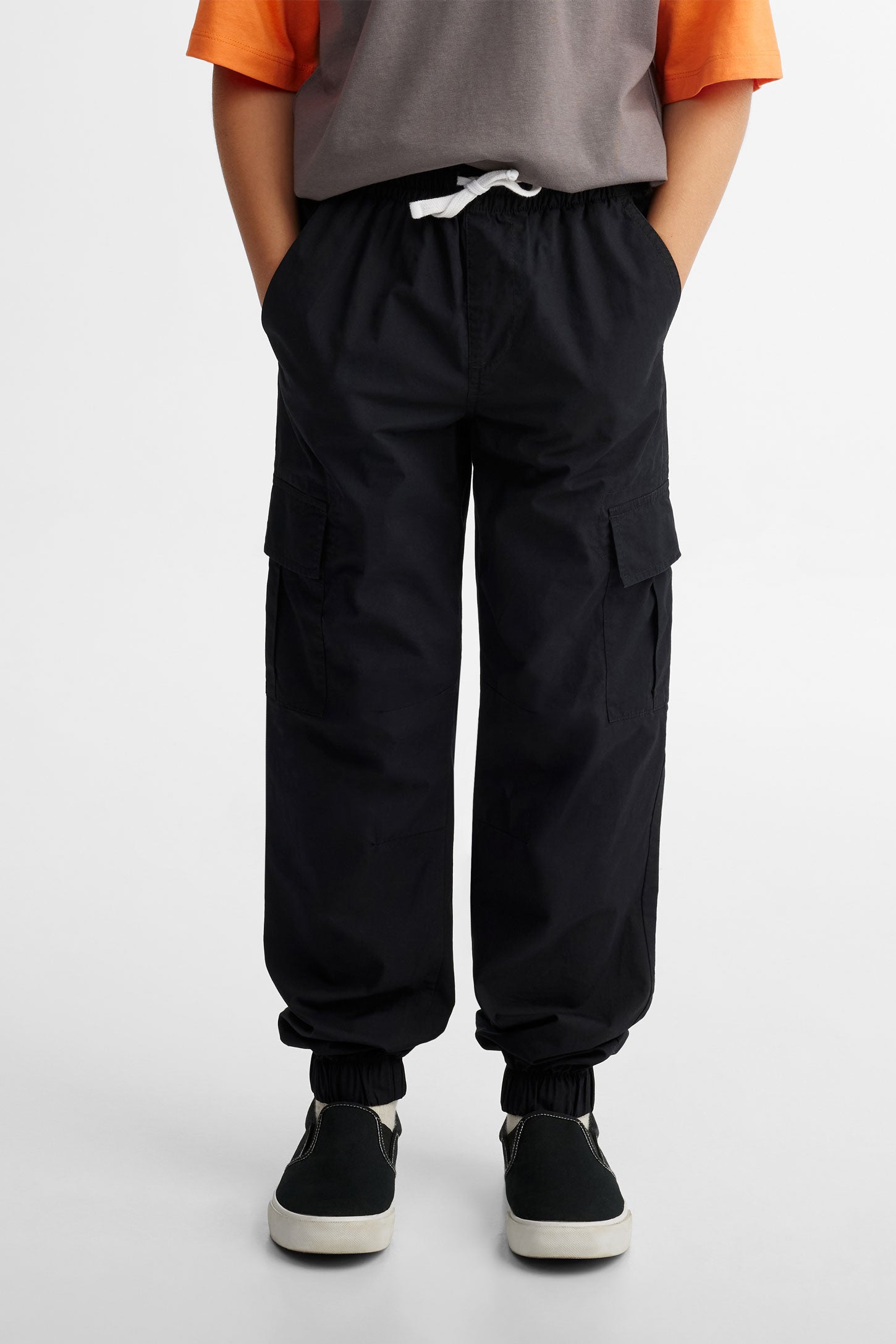 Pantalon jogger cargo en popeline, 2/50$ - Ado garçon && NOIR