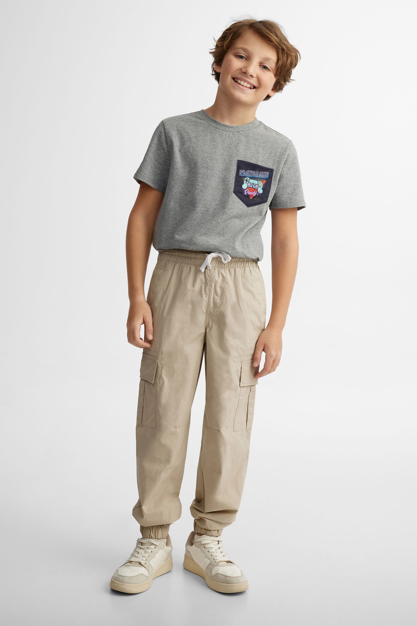 Pantalon jogger cargo en popeline, 2/50$ - Ado garçon && BRUN