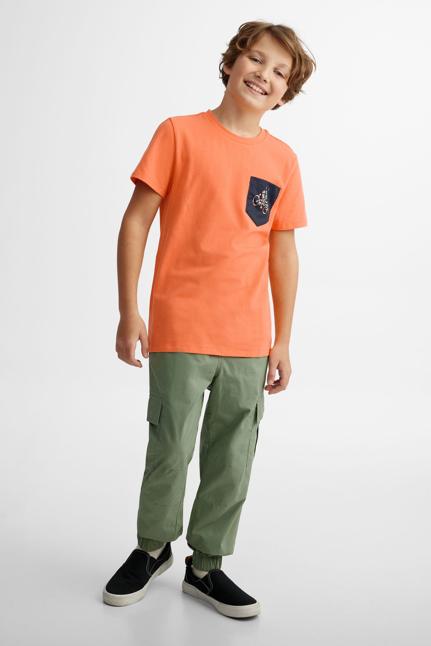 T-shirt col rond à poche, 2/25$ - Ado garçon && ORANGE