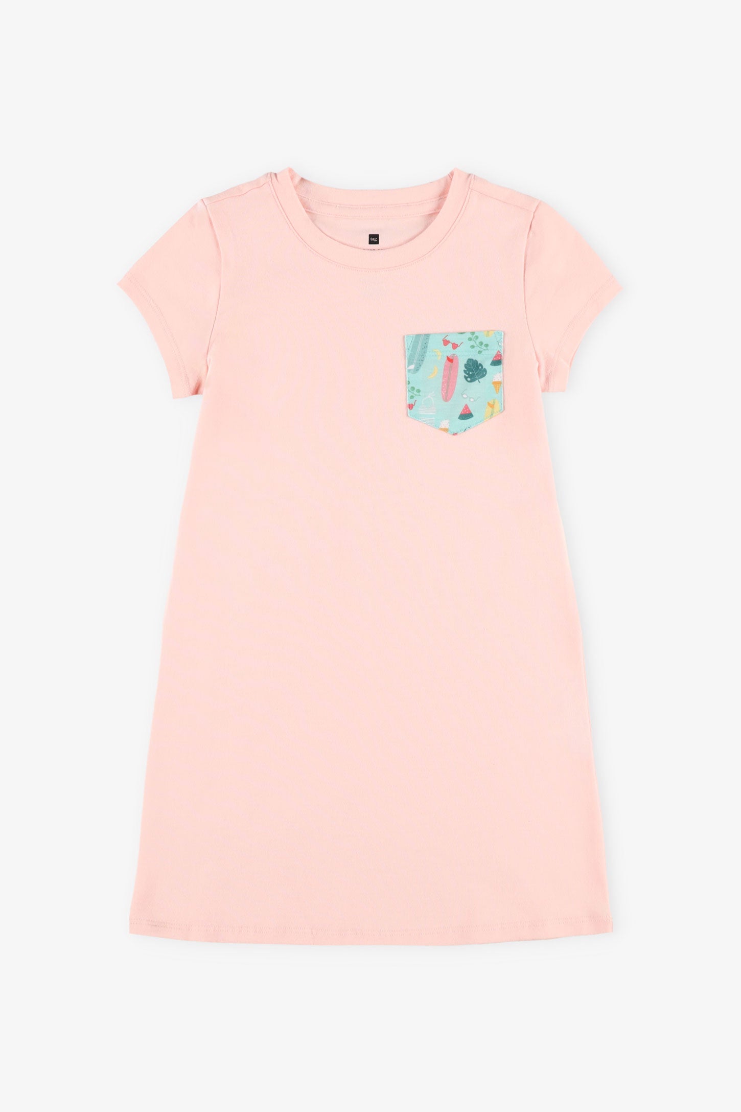 Robe t-shirt à poche en coton - Enfant fille && ROSE