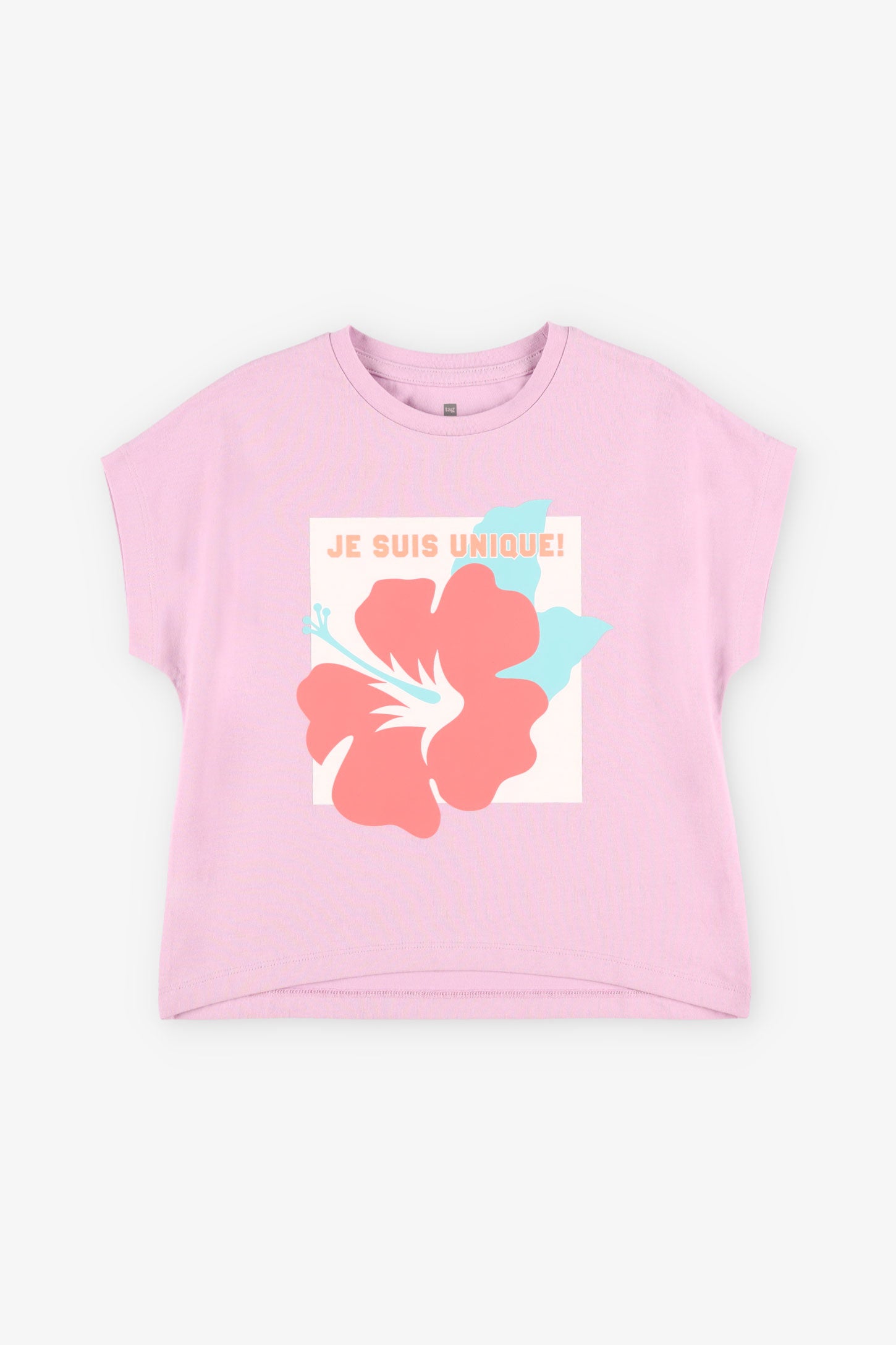 T-shirt col rond imprimé en coton, 2/20$ - Enfant fille && MAUVE