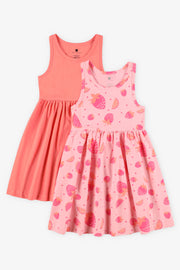 Lot de 2 robes en coton - Enfant fille && ROSE MULTI