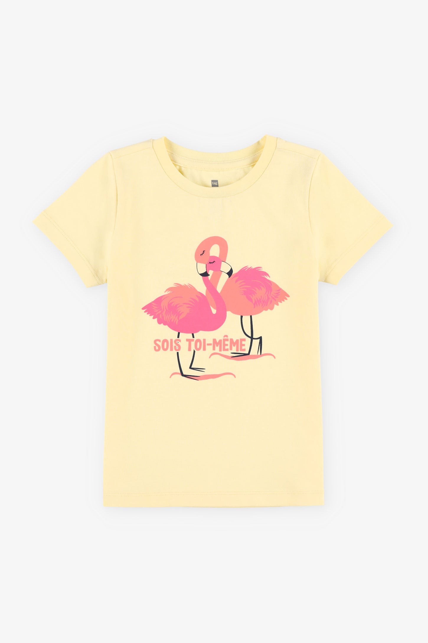 T-shirt col rond imprimé en coton, 2/20$ - Enfant fille && JAUNE