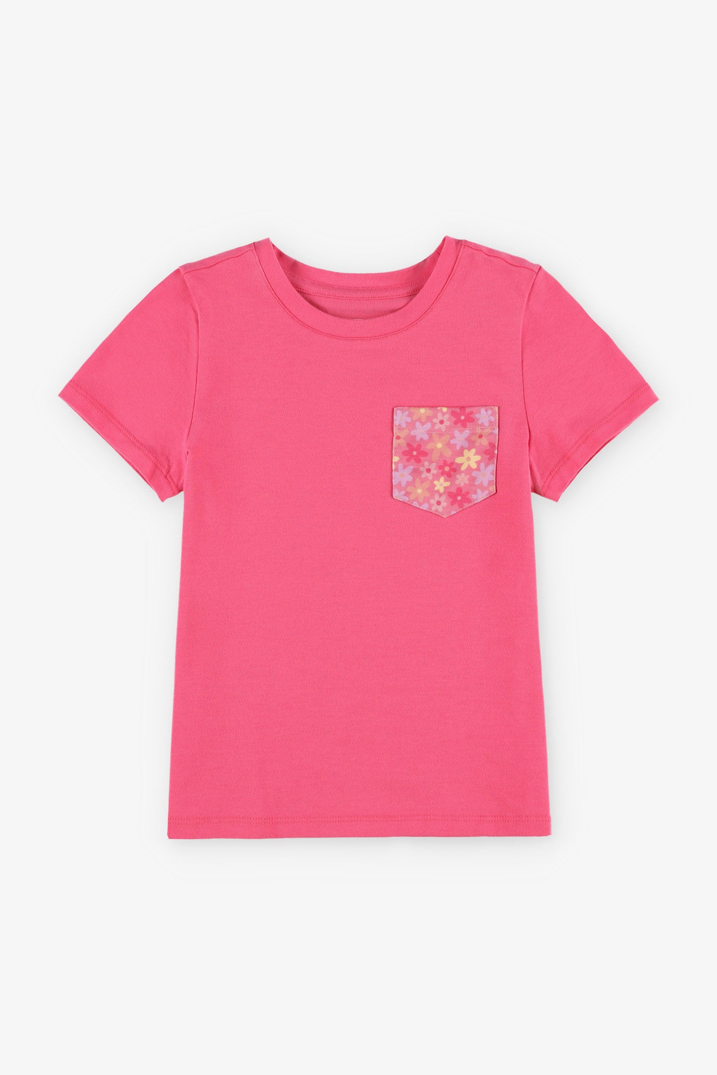 T-shirt col rond à poche en coton, 2/20$ - Enfant fille && ROSE