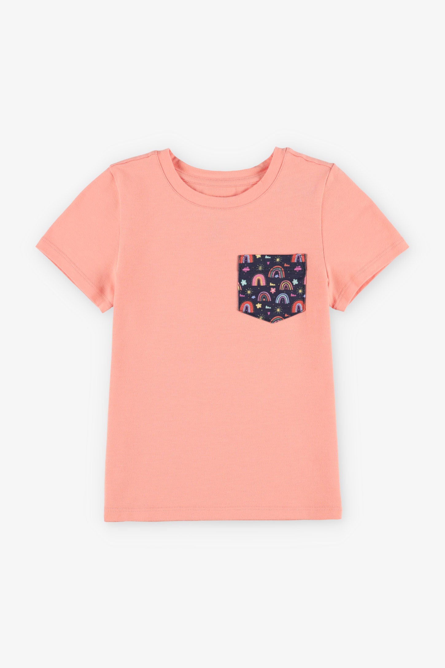 T-shirt col rond à poche en coton, 2/20$ - Enfant fille && ORANGE