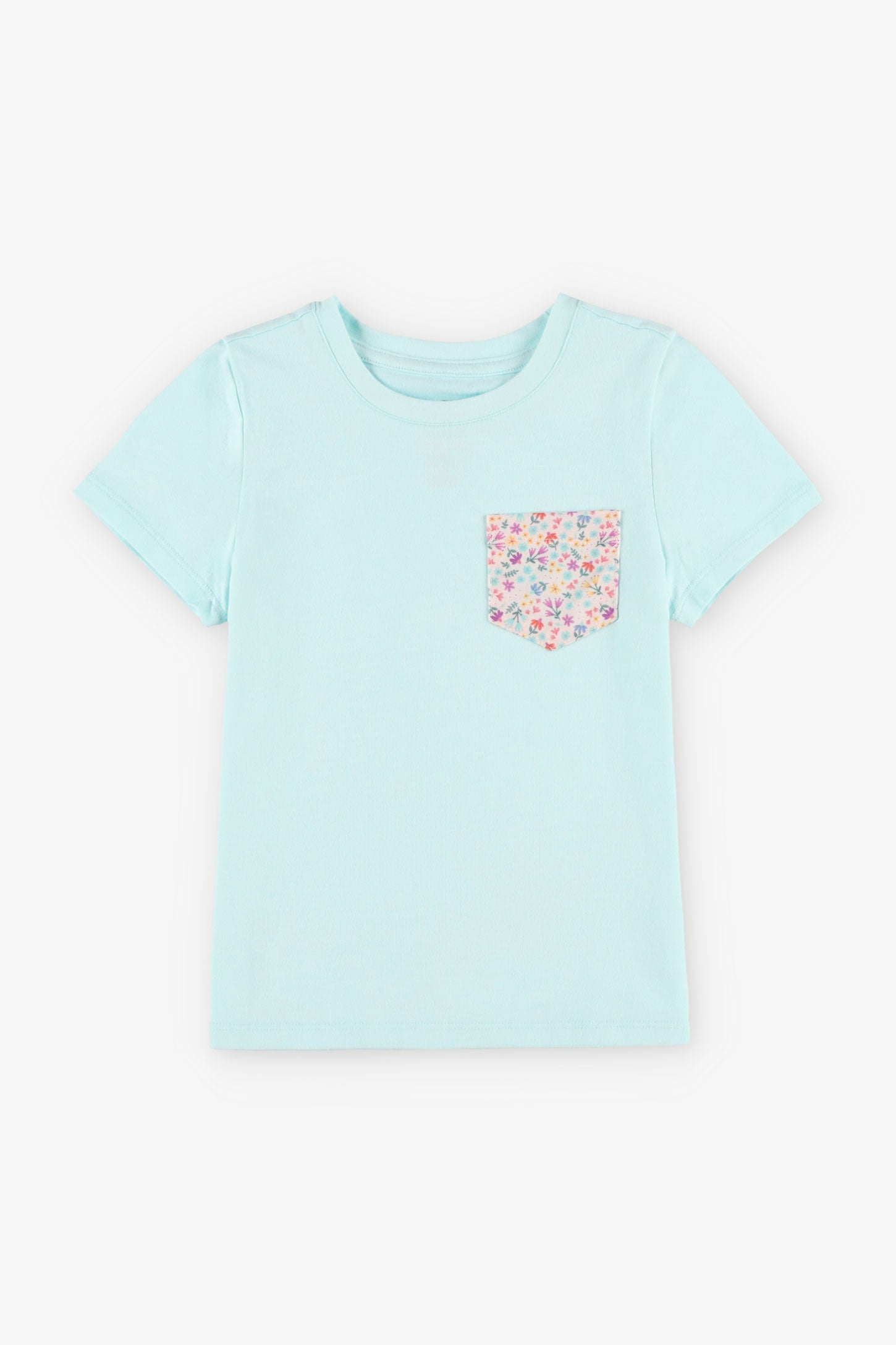 T-shirt col rond à poche en coton, 2/20$ - Enfant fille && TURQUOISE