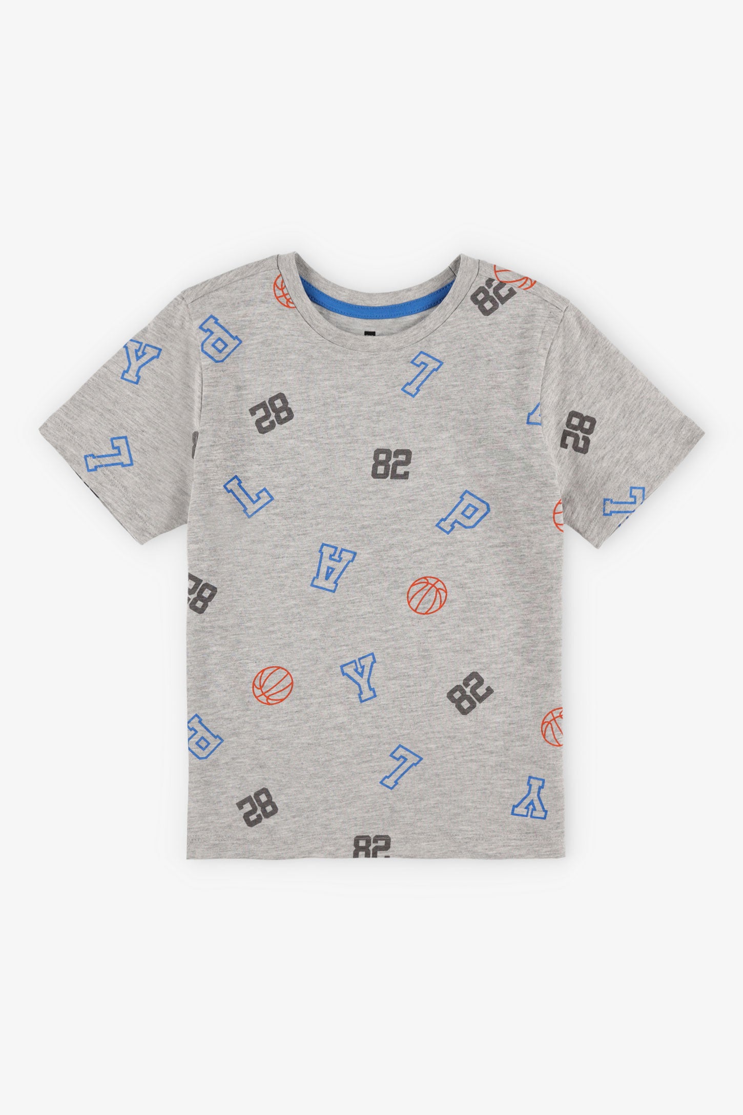 T-shirt col rond imprimé en coton, 2/20$ - Enfant garçon && GRIS MULTI