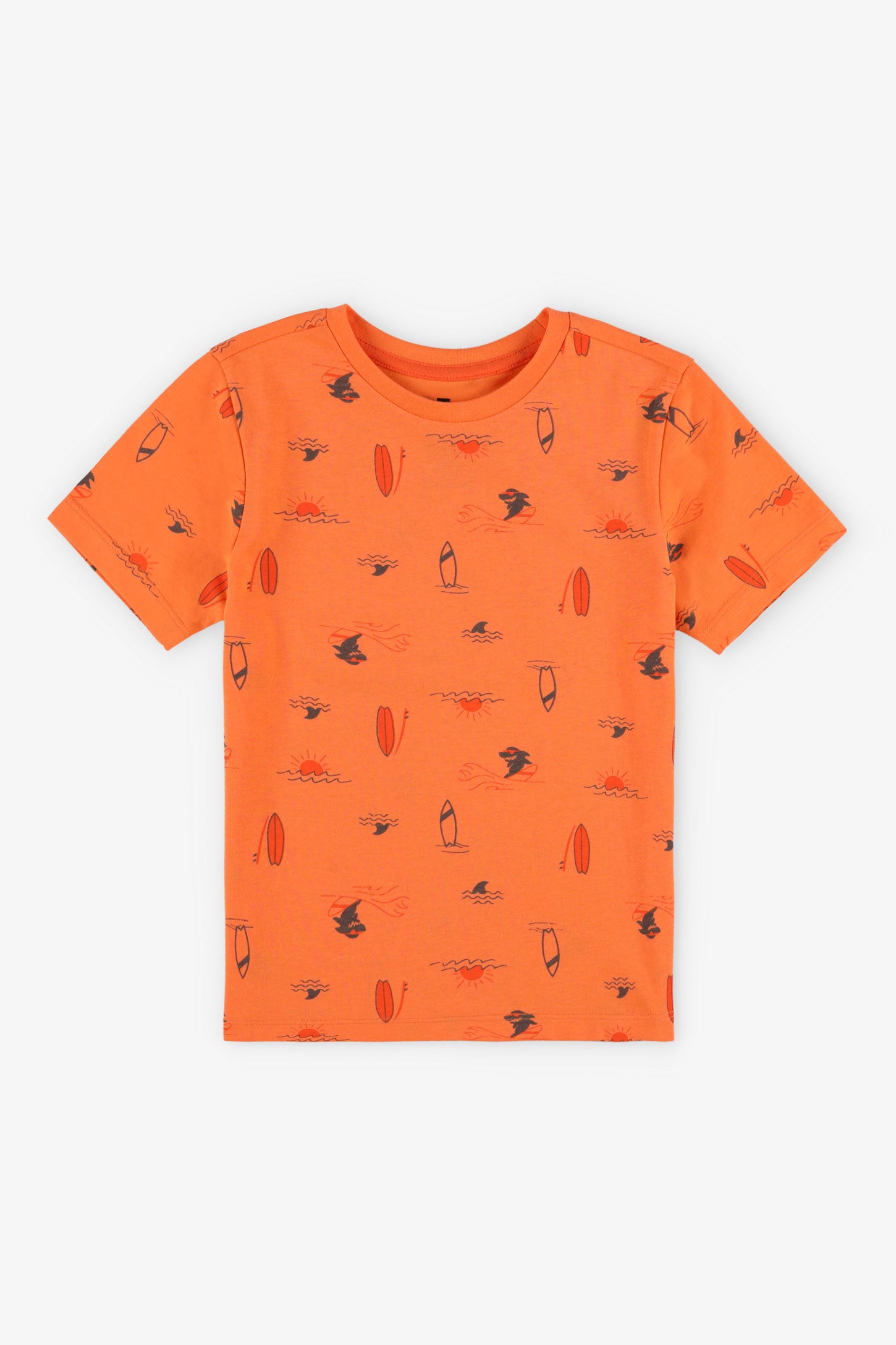 T-shirt col rond imprimé en coton, 2/20$ - Enfant garçon && ORANGE MULTI