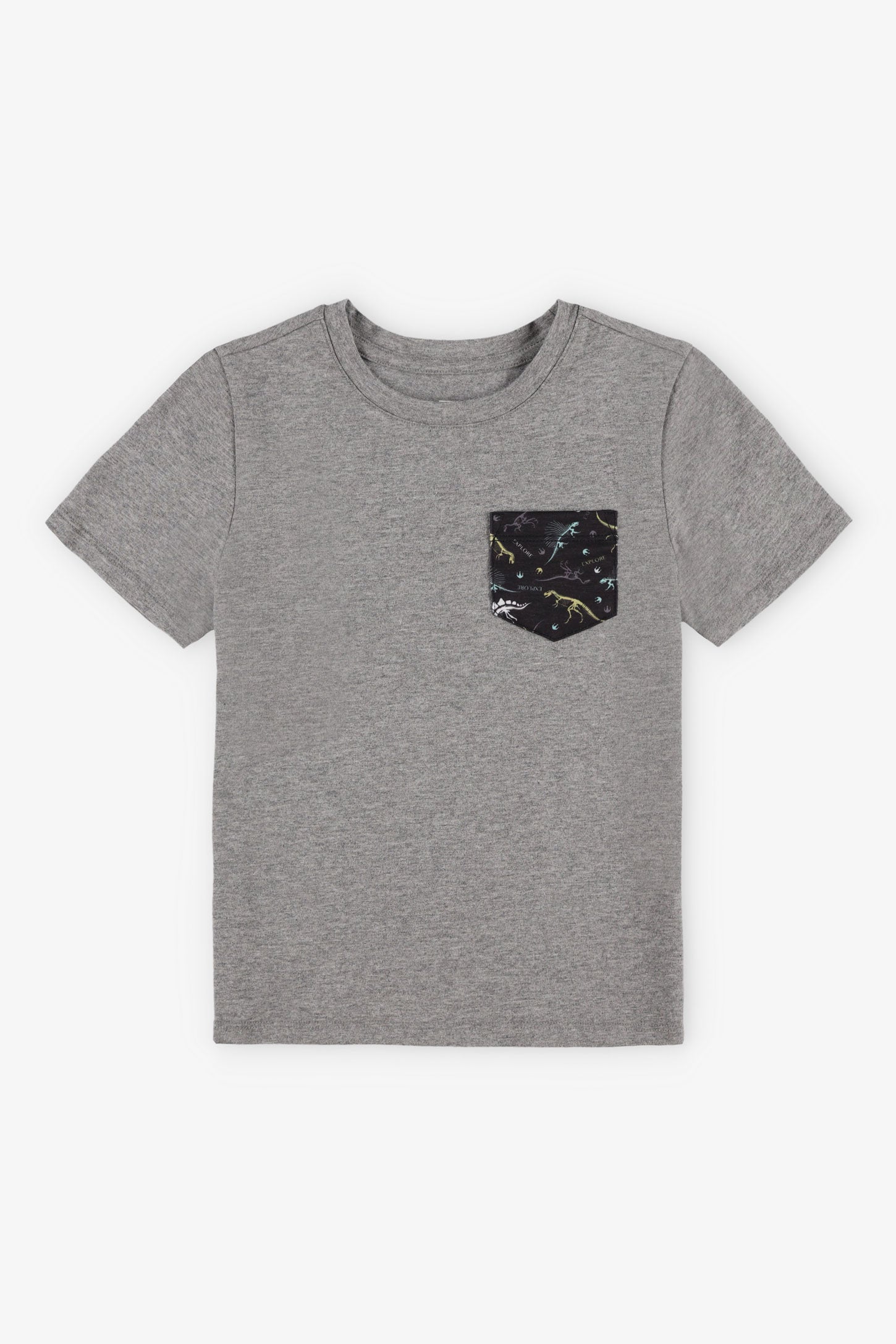 T-shirt col rond à poche, 2/20$ - Enfant garçon && GRIS MIXTE