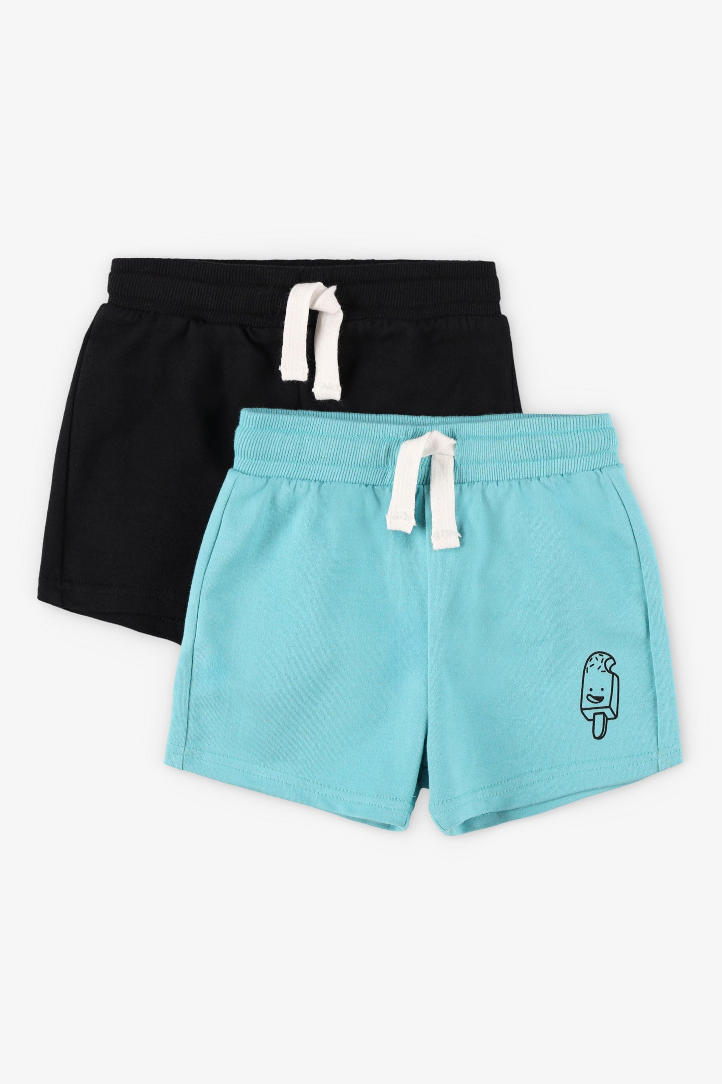 Lot de 2 shorts en coton ouaté - Bébé garçon && TURQUOISE