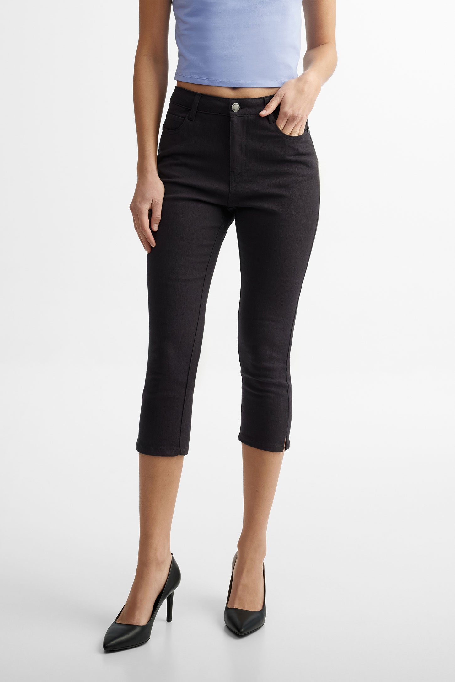 Capri 5 poches coupe ajustée en coton - Femme && NOIR