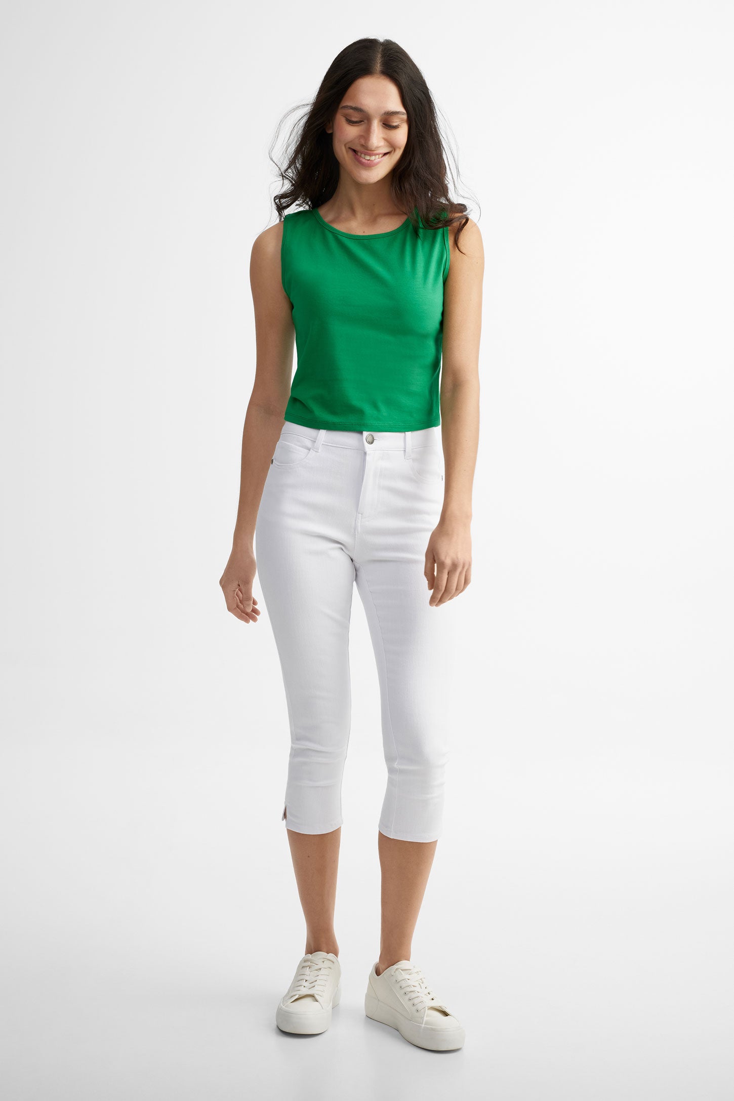 Capri 5 poches coupe ajustée en coton - Femme && BLANC