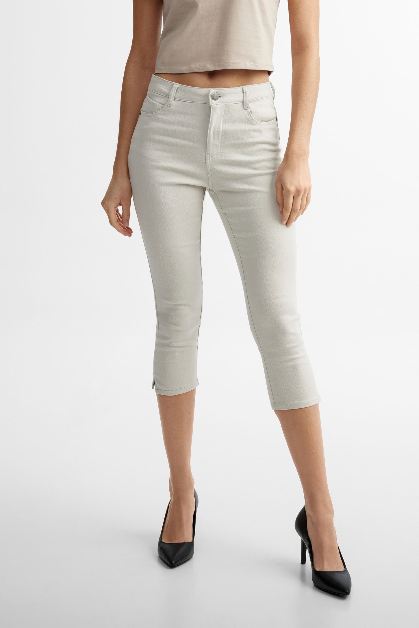 Capri 5 poches coupe ajustée en coton - Femme && BEIGE