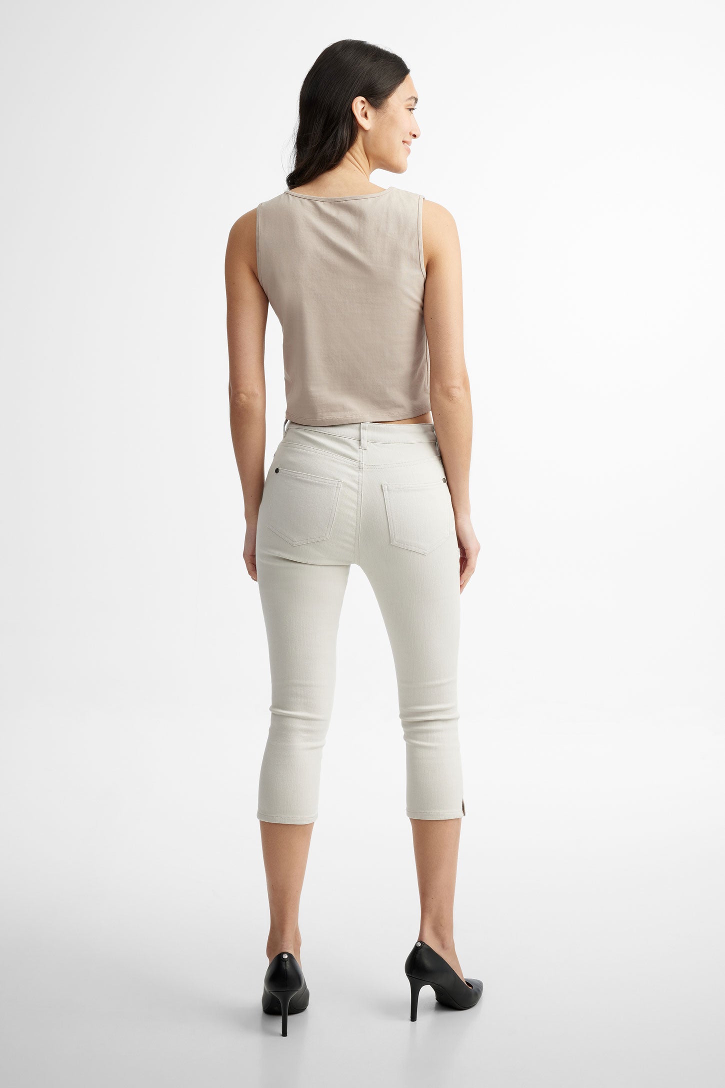 Capri 5 poches coupe ajustée en coton - Femme && BEIGE